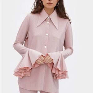 NWOT Sleeper Venera Metallic Knit Lounge Top  in Pink